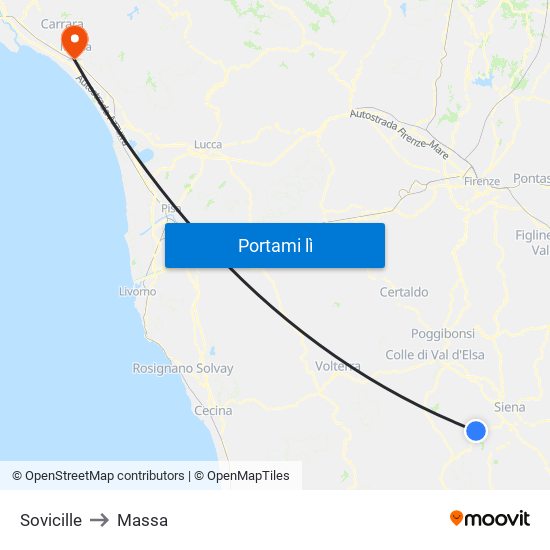 Sovicille to Massa map