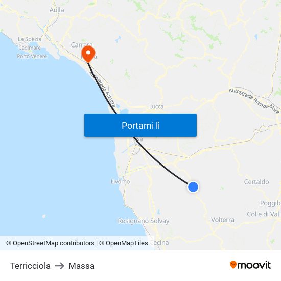 Terricciola to Massa map
