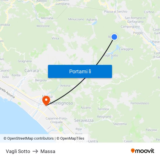 Vagli Sotto to Massa map