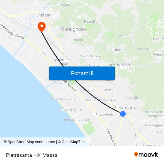 Pietrasanta to Massa map