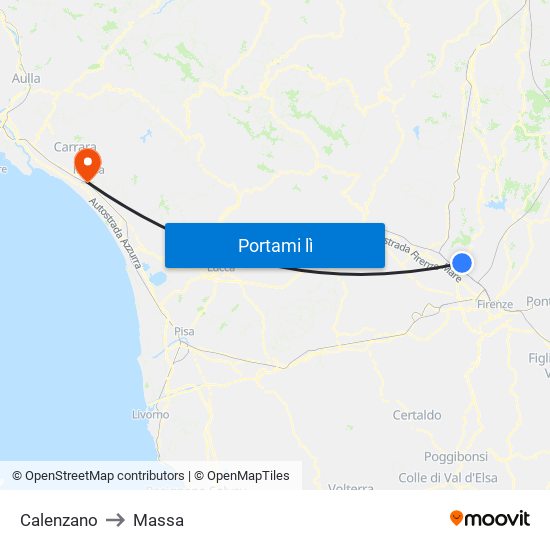 Calenzano to Massa map