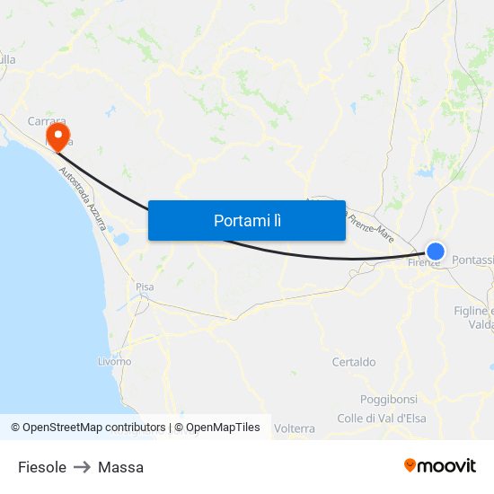 Fiesole to Massa map