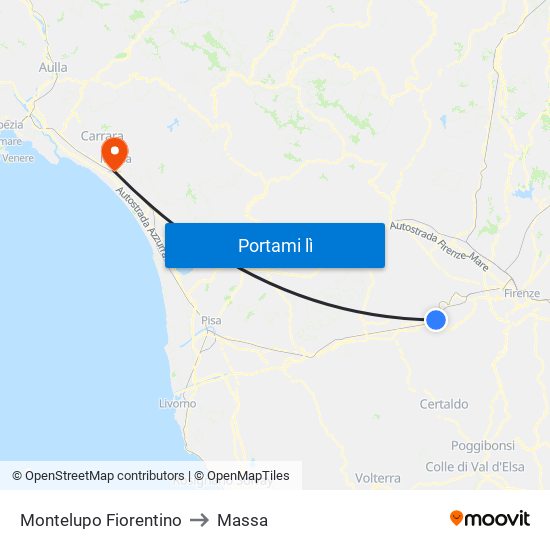 Montelupo Fiorentino to Massa map