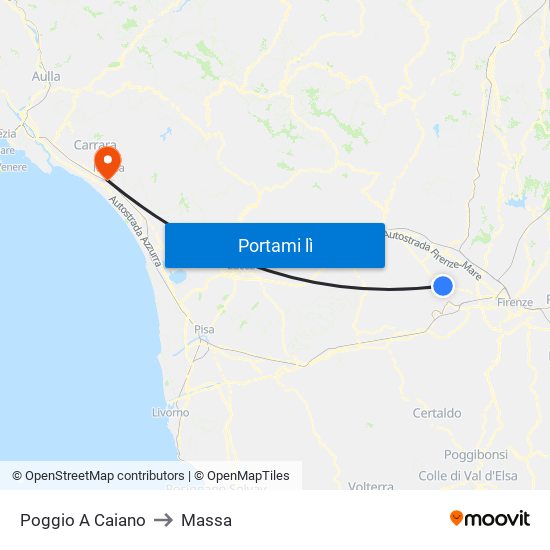 Poggio A Caiano to Massa map