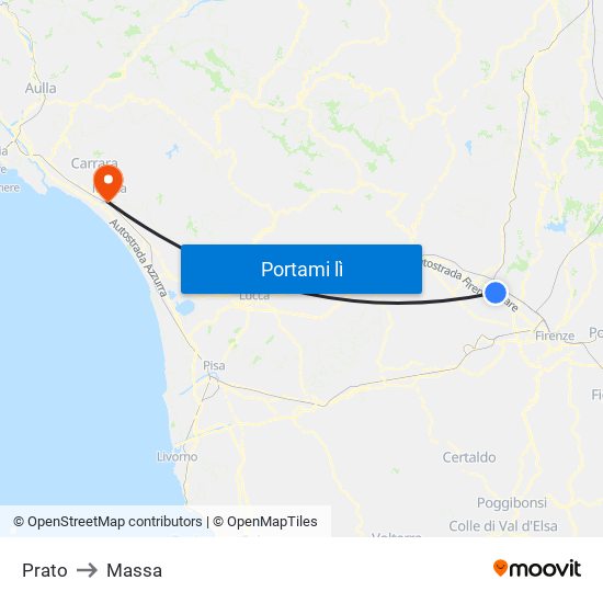Prato to Massa map