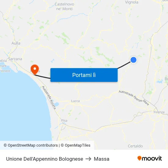 Unione Dell'Appennino Bolognese to Massa map