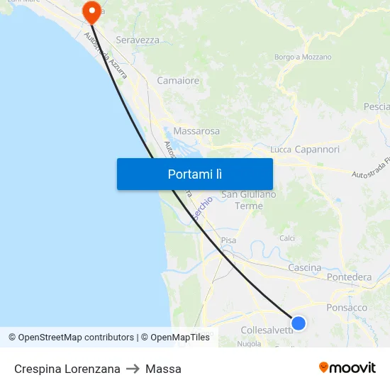 Crespina Lorenzana to Massa map