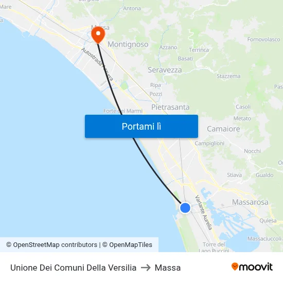 Unione Dei Comuni Della Versilia to Massa map