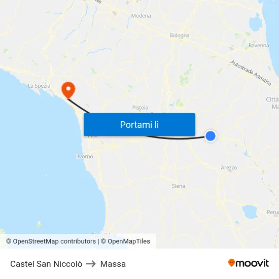 Castel San Niccolò to Massa map