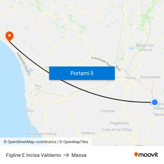 Figline E Incisa Valdarno to Massa map