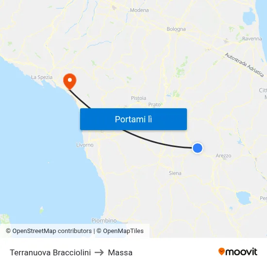 Terranuova Bracciolini to Massa map