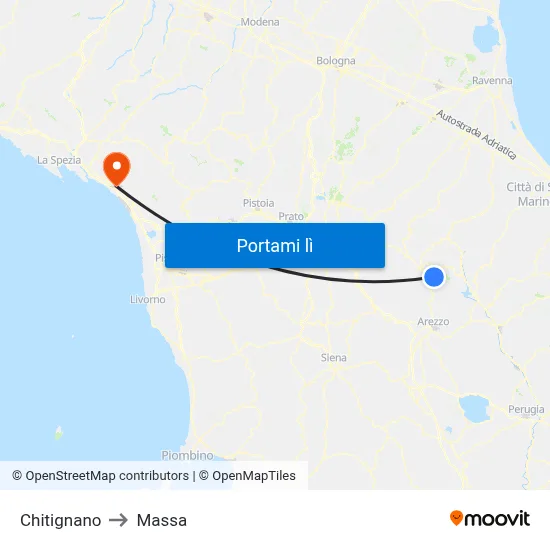 Chitignano to Massa map