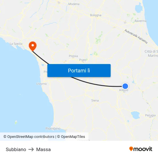 Subbiano to Massa map