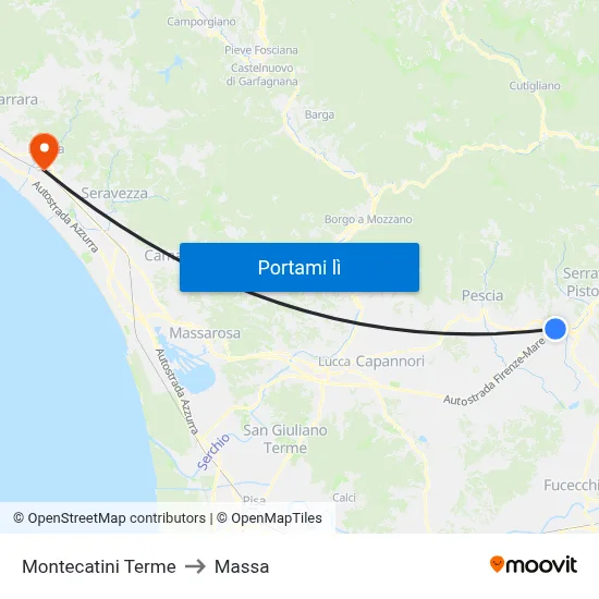Montecatini Terme to Massa map