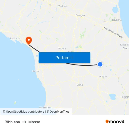 Bibbiena to Massa map