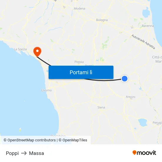 Poppi to Massa map