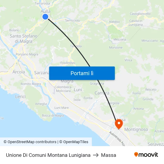 Unione Di Comuni Montana Lunigiana to Massa map
