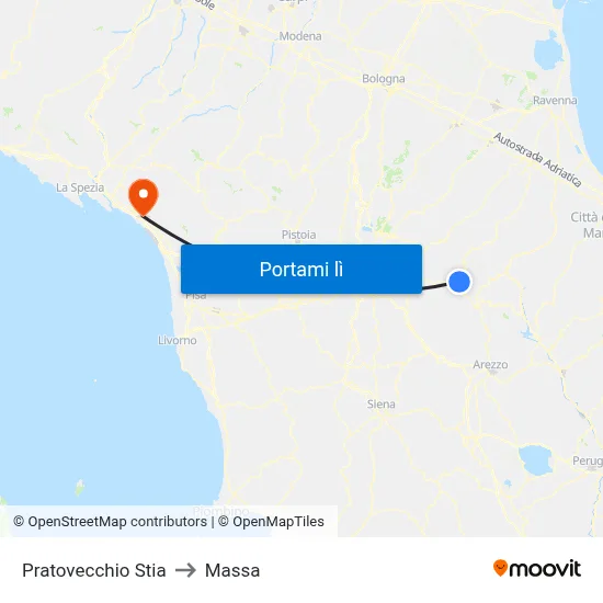 Pratovecchio Stia to Massa map