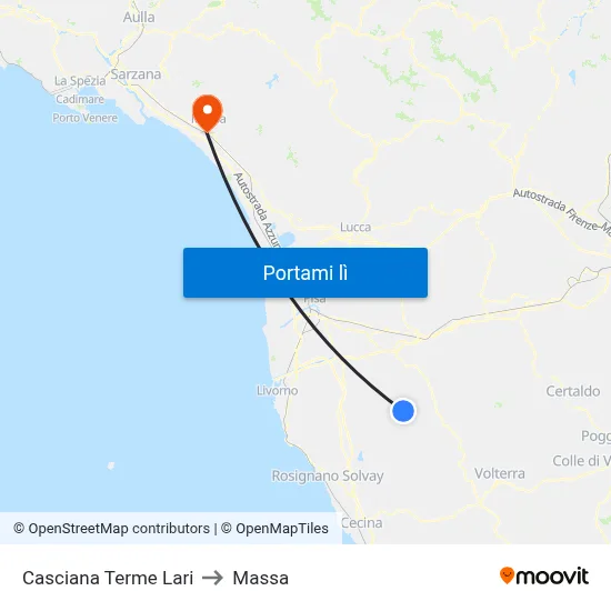 Casciana Terme Lari to Massa map