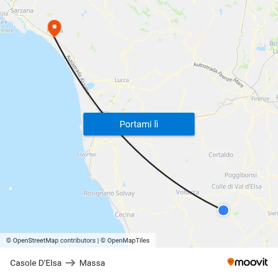 Casole D'Elsa to Massa map