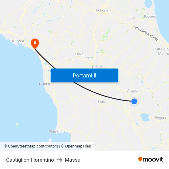 Castiglion Fiorentino to Massa map
