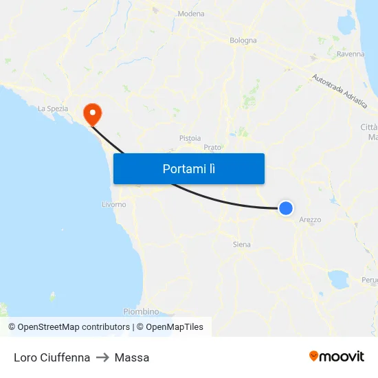 Loro Ciuffenna to Massa map