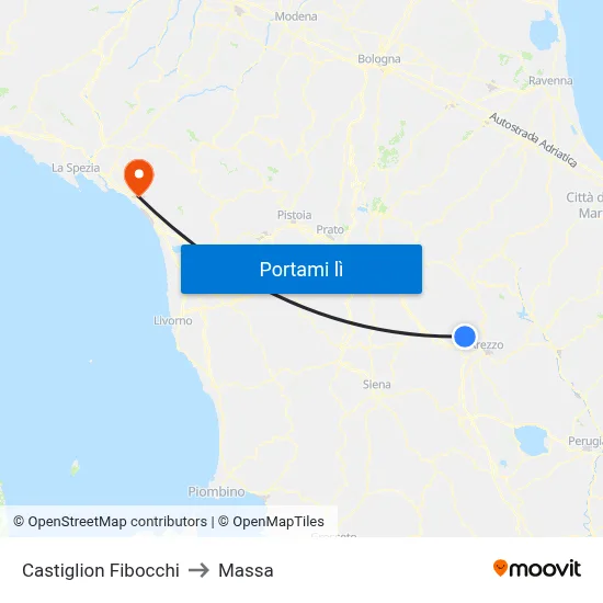 Castiglion Fibocchi to Massa map