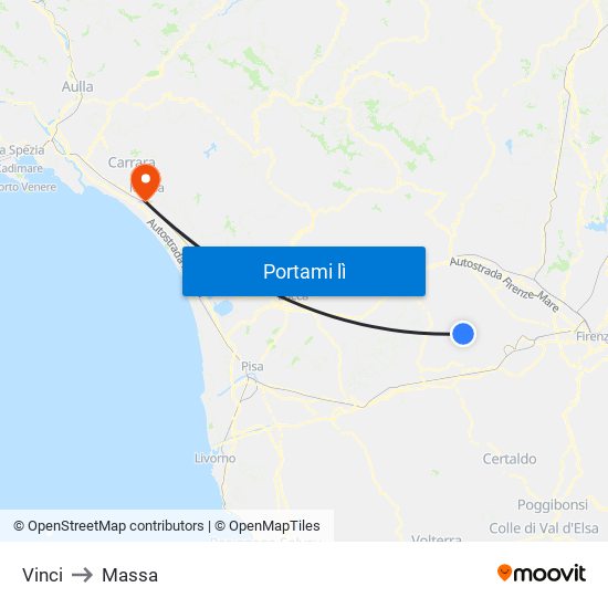 Vinci to Massa map