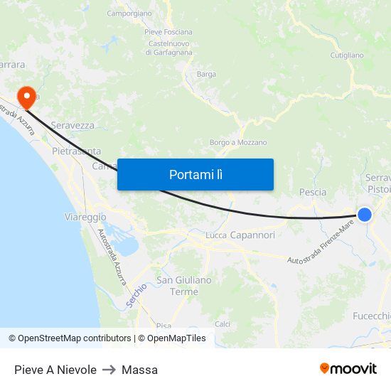 Pieve A Nievole to Massa map