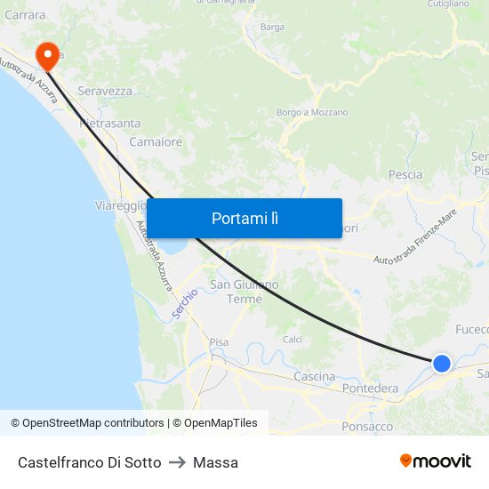 Castelfranco Di Sotto to Massa map