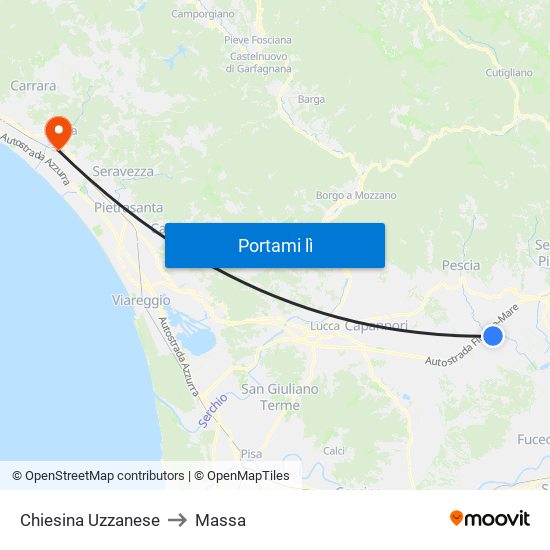 Chiesina Uzzanese to Massa map