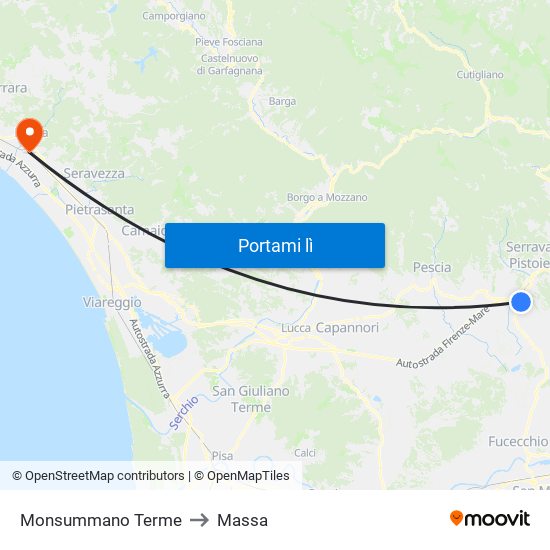 Monsummano Terme to Massa map