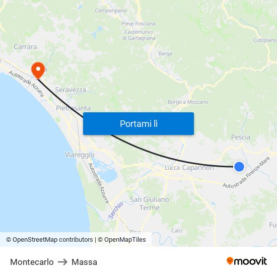 Montecarlo to Massa map