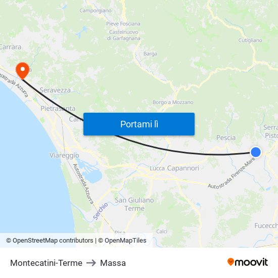 Montecatini-Terme to Massa map