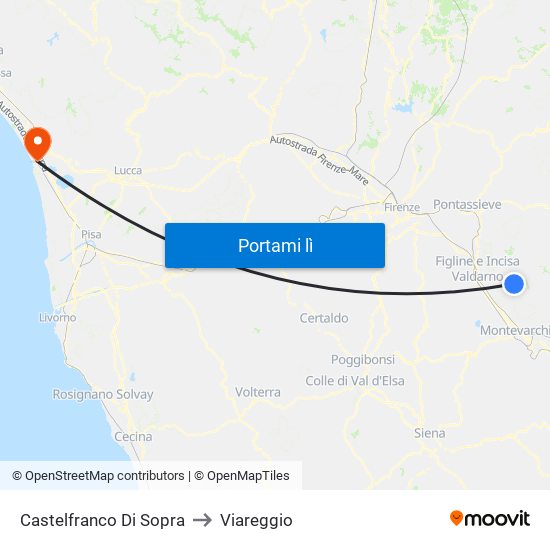 Castelfranco Di Sopra to Viareggio map