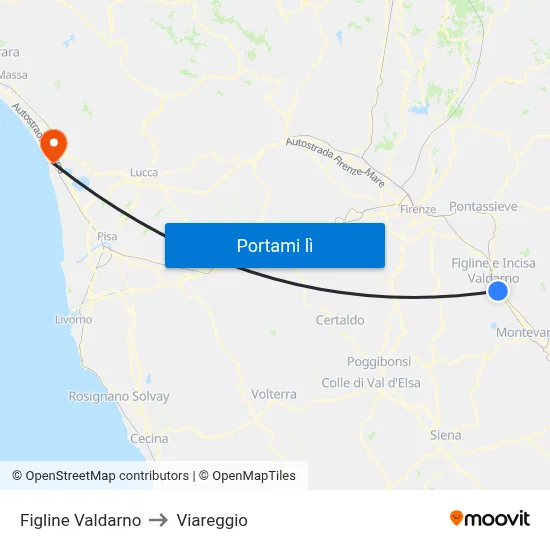 Figline Valdarno to Viareggio map