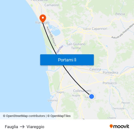 Fauglia to Viareggio map