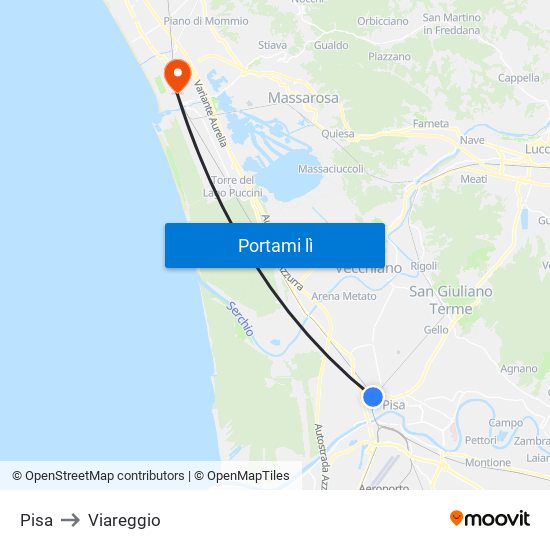 Pisa to Viareggio map