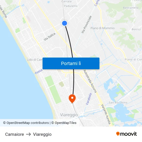 Camaiore to Viareggio map