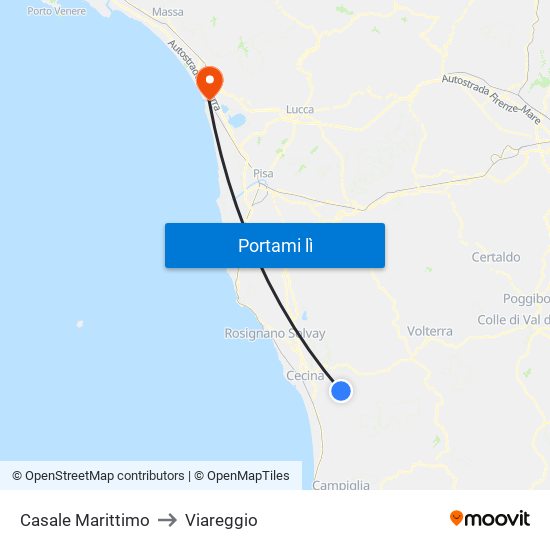 Casale Marittimo to Viareggio map