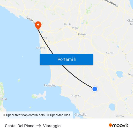 Castel Del Piano to Viareggio map