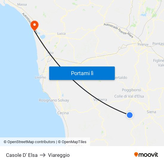 Casole D' Elsa to Viareggio map