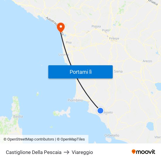 Castiglione Della Pescaia to Viareggio map