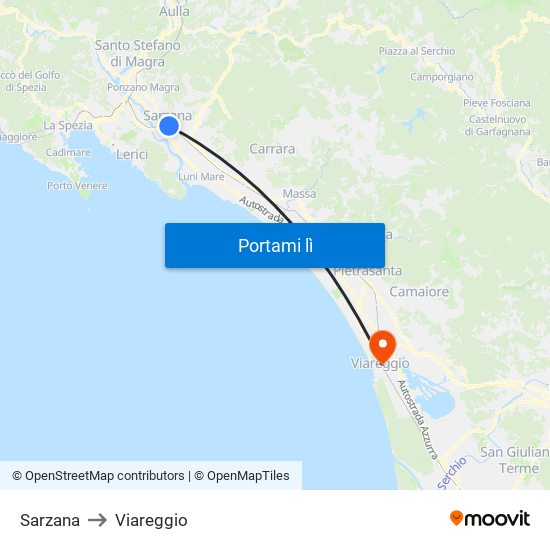 Sarzana to Viareggio map