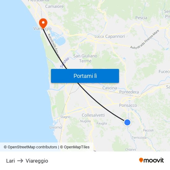 Lari to Viareggio map