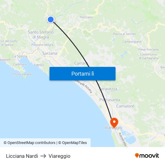 Licciana Nardi to Viareggio map