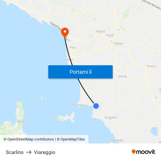 Scarlino to Viareggio map