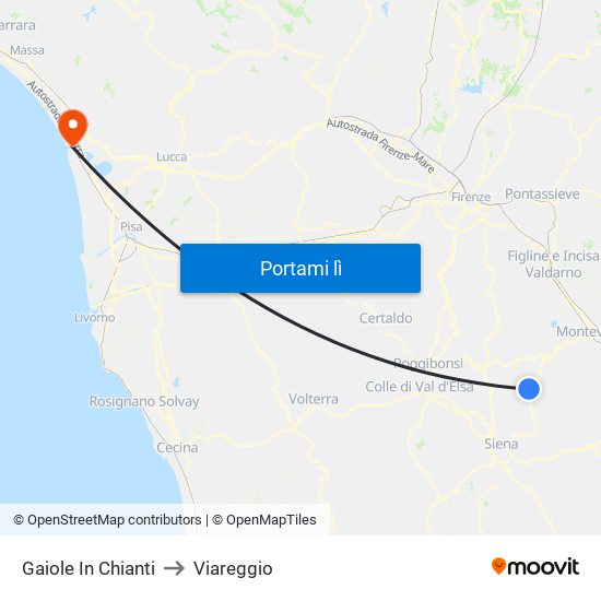 Gaiole In Chianti to Viareggio map