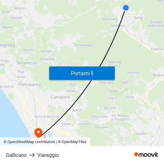 Gallicano to Viareggio map