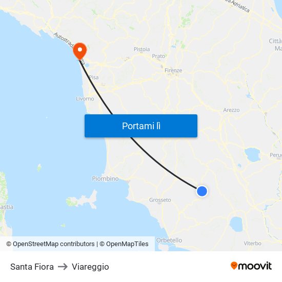 Santa Fiora to Viareggio map